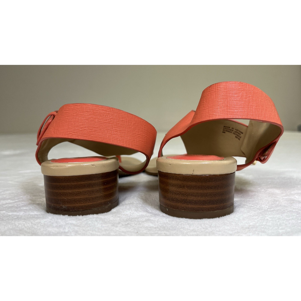 2pr Michael Kors London Thong Sandals TStrap Low Heel Leather Sz. 8 Blue & Coral - Picture 5 of 16